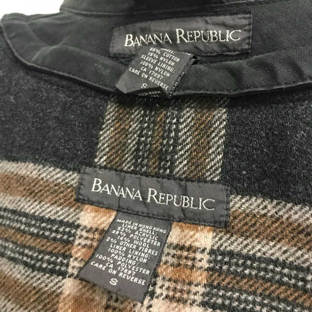 Banana Republic black zip out plaid lined barn coat field chore jacket S Vintage